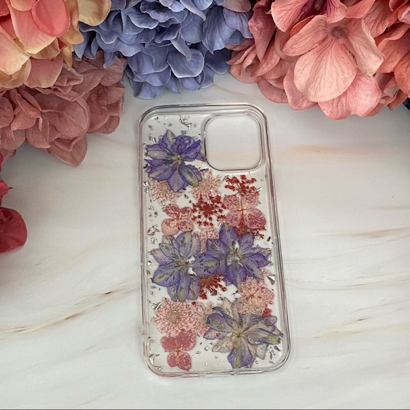 Beautiful Hand Pressed Pink & Purple Flower Glitter iPhone Case - Picture 11 of 16